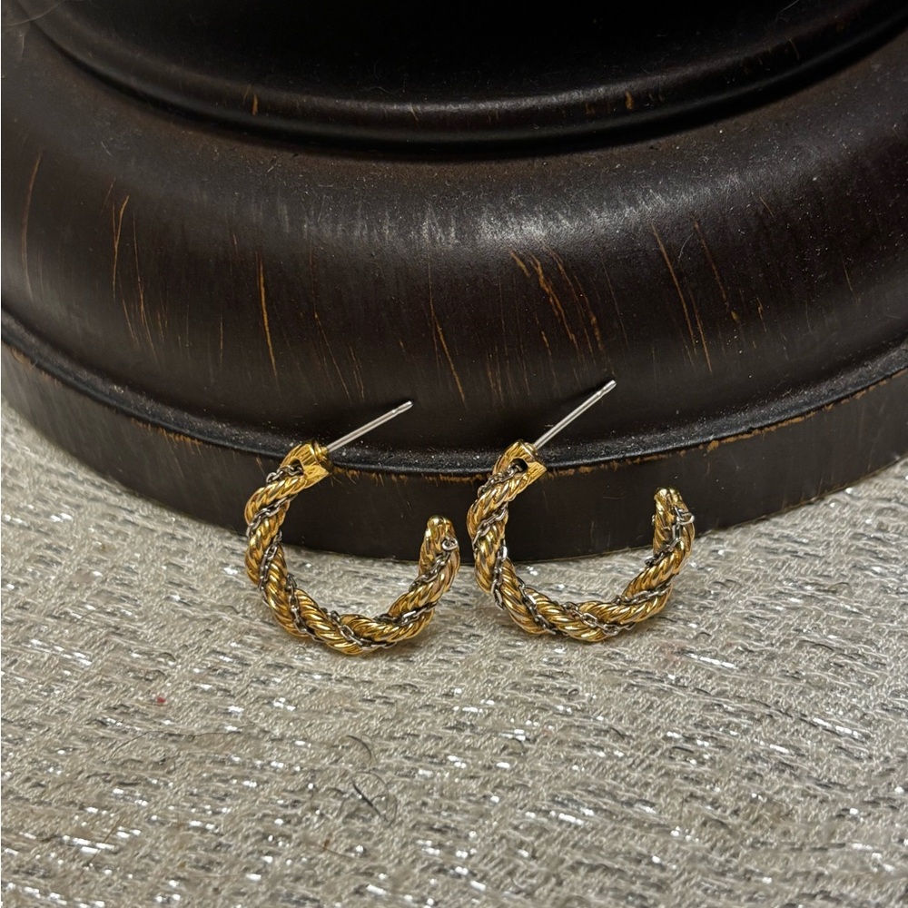Gold and Silver Twisted Hoop Earrings